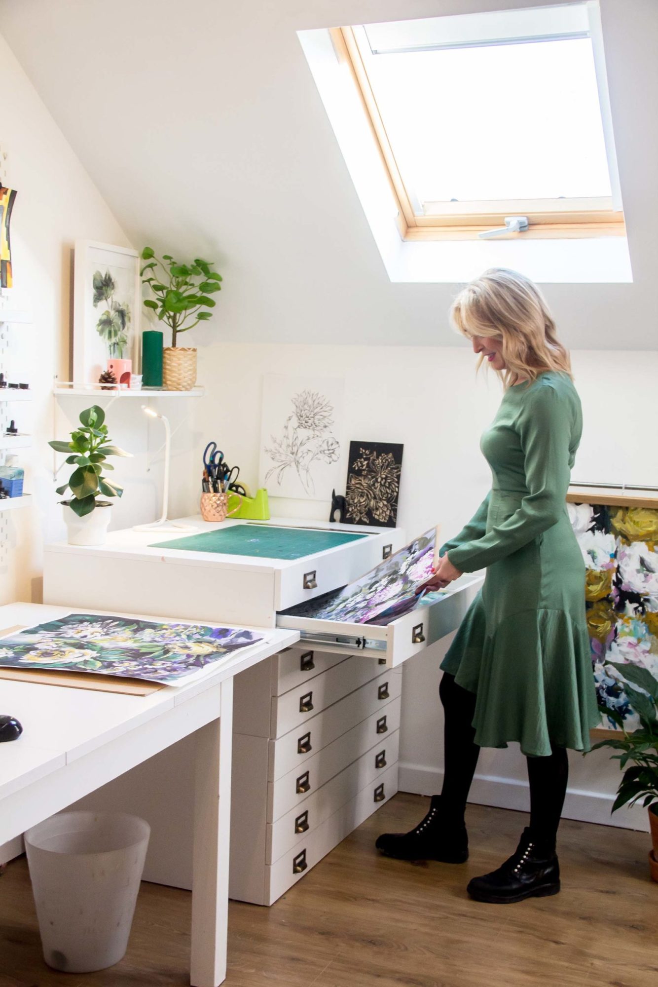 Caroline Duffy Sorting Paintings In Her Studio
